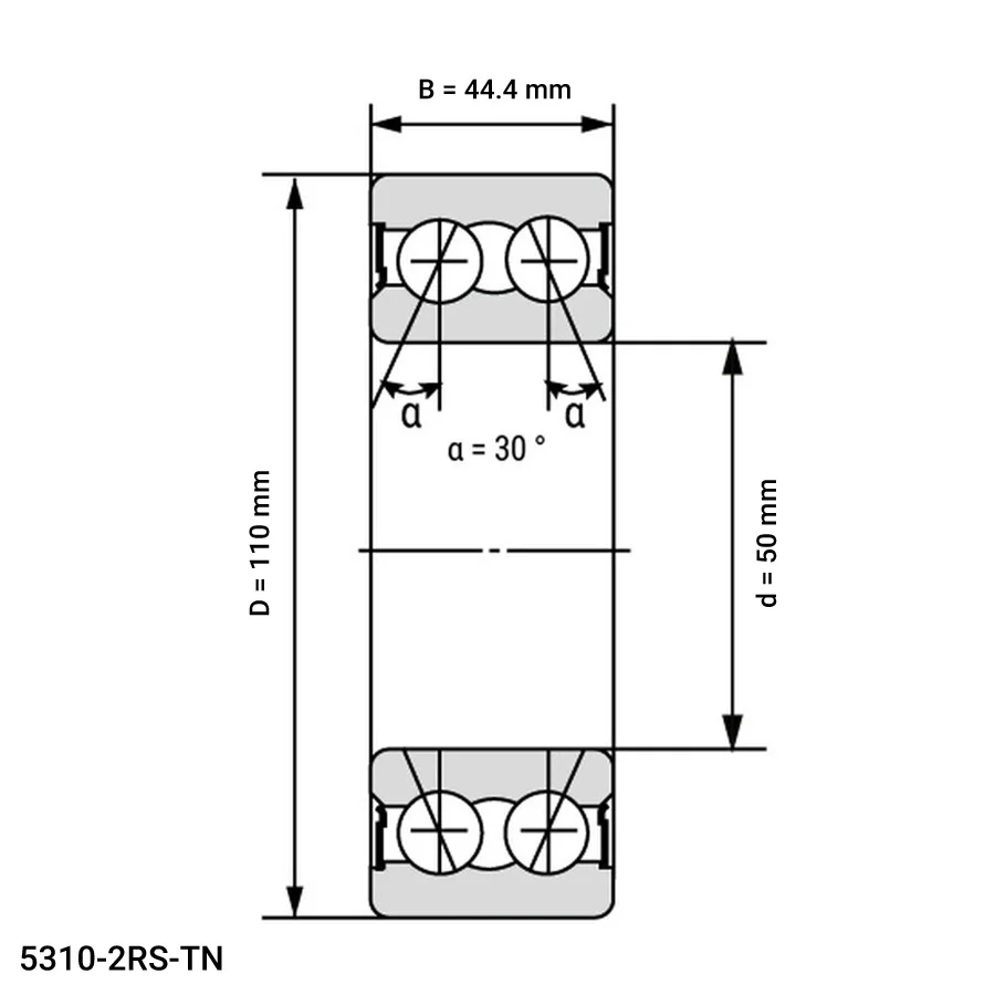 شمای فنی بلبرینگ تماس زاویه ای 5310 2RS TN