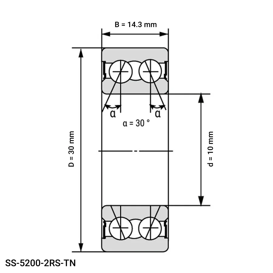 شمای فنی بلبرینگ تماس زاویه ای SS 5200 2RS TN