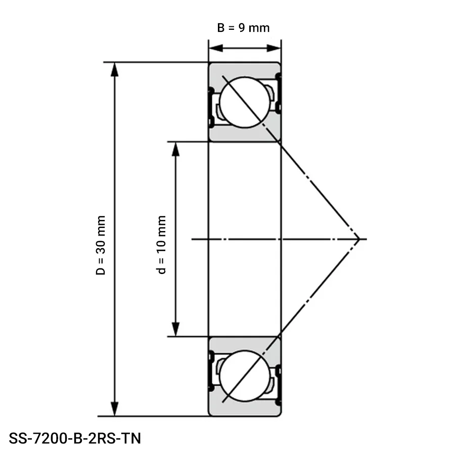 شمای فنی بلبرینگ تماس زاویه ای SS 7200 B 2RS TN