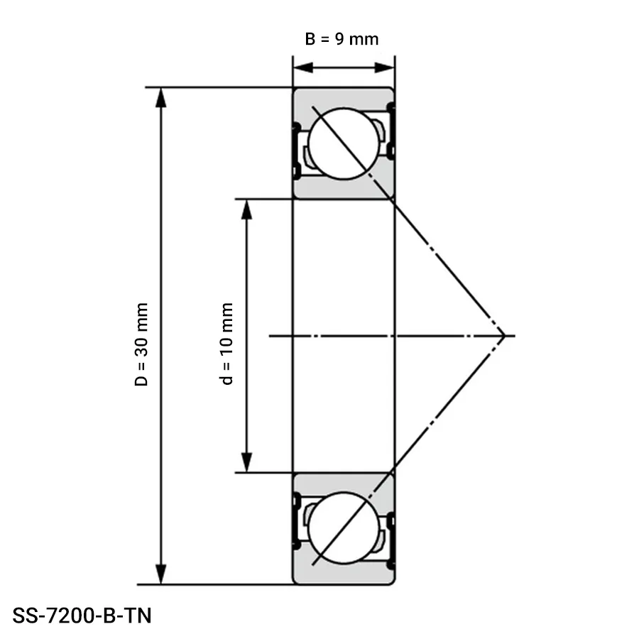 شمای فنی بلبرینگ تماس زاویه ای SS 7200 B TN