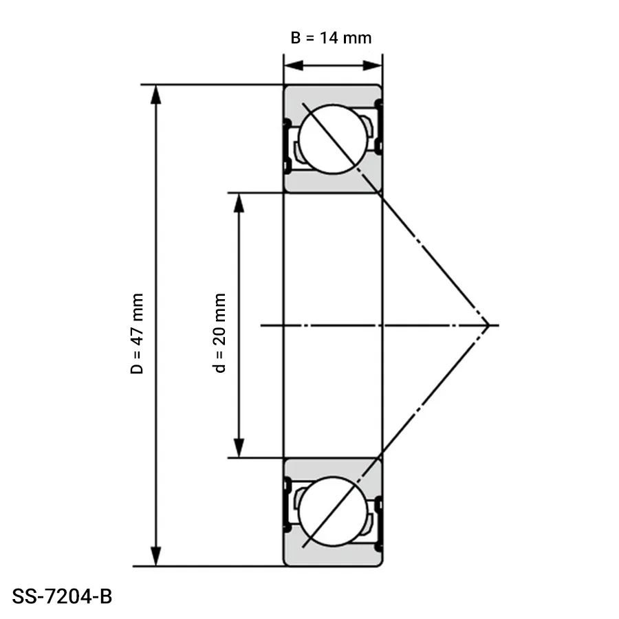 شمای فنی بلبرینگ تماس زاویه ای SS 7204 B