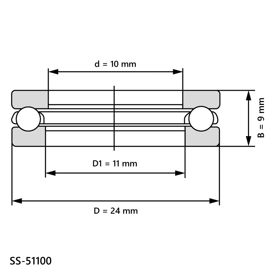 شمای فنی بلبرینگ کف گرد SS 51100