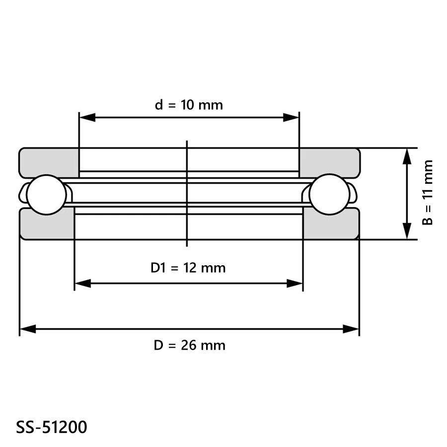 شمای فنی بلبرینگ کف گرد SS 51200