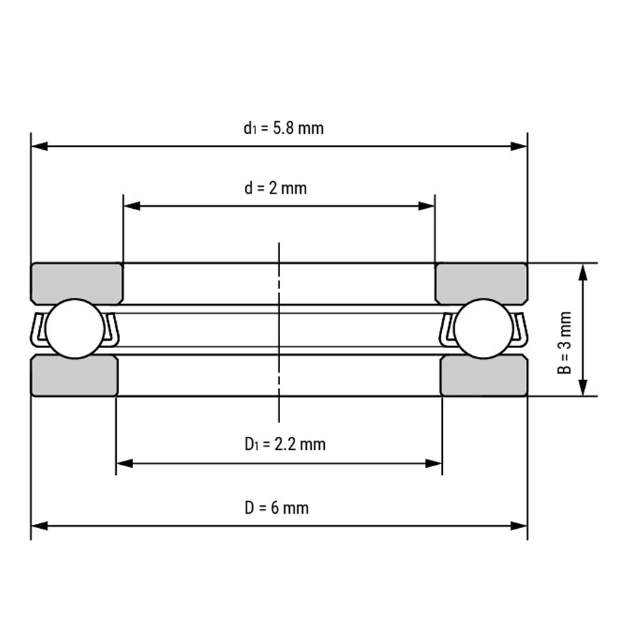 شمای فنی بلبرینگ کف گرد مینیاتوری SS F2 6M