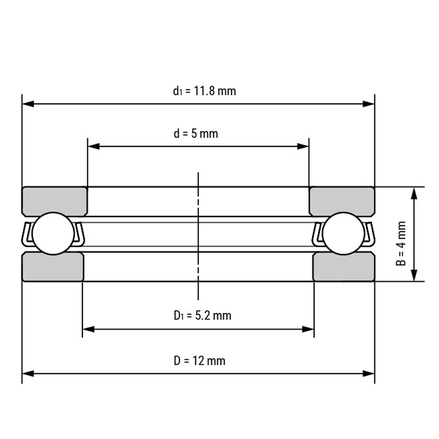 شمای فنی بلبرینگ کف گرد مینیاتوری SS F5 12M