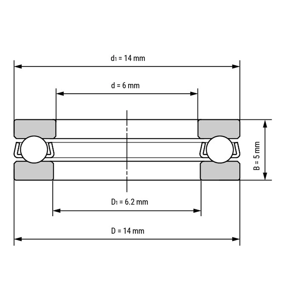 شمای فنی بلبرینگ کف گرد مینیاتوری SS F6 14M