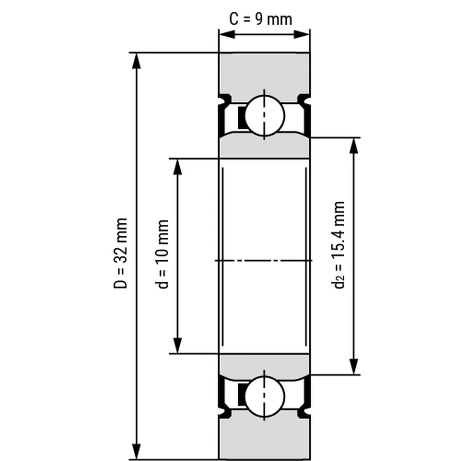 شمای فنی غلتک بلبرینگ LR200 X 2RS