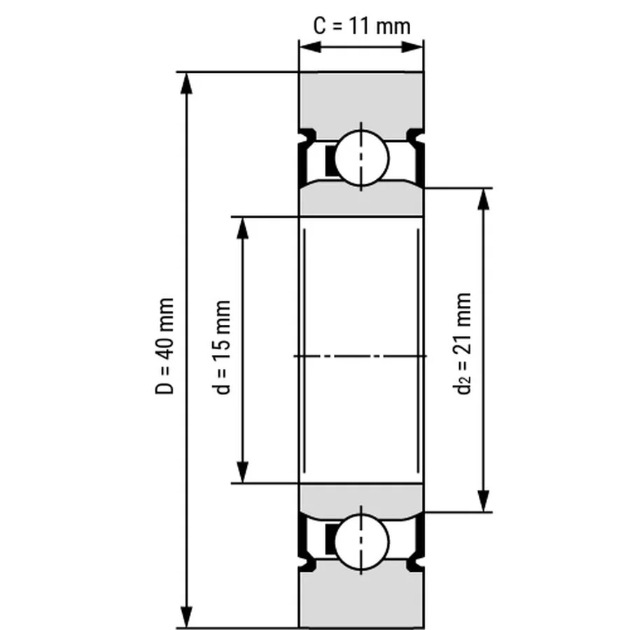 شمای فنی غلتک بلبرینگ LR202 X 2RS