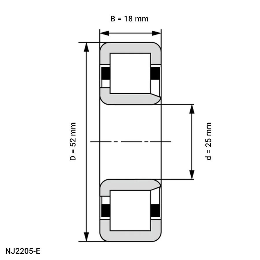 شمای فنی رولبرینگ استوانه ای NJ2205 E