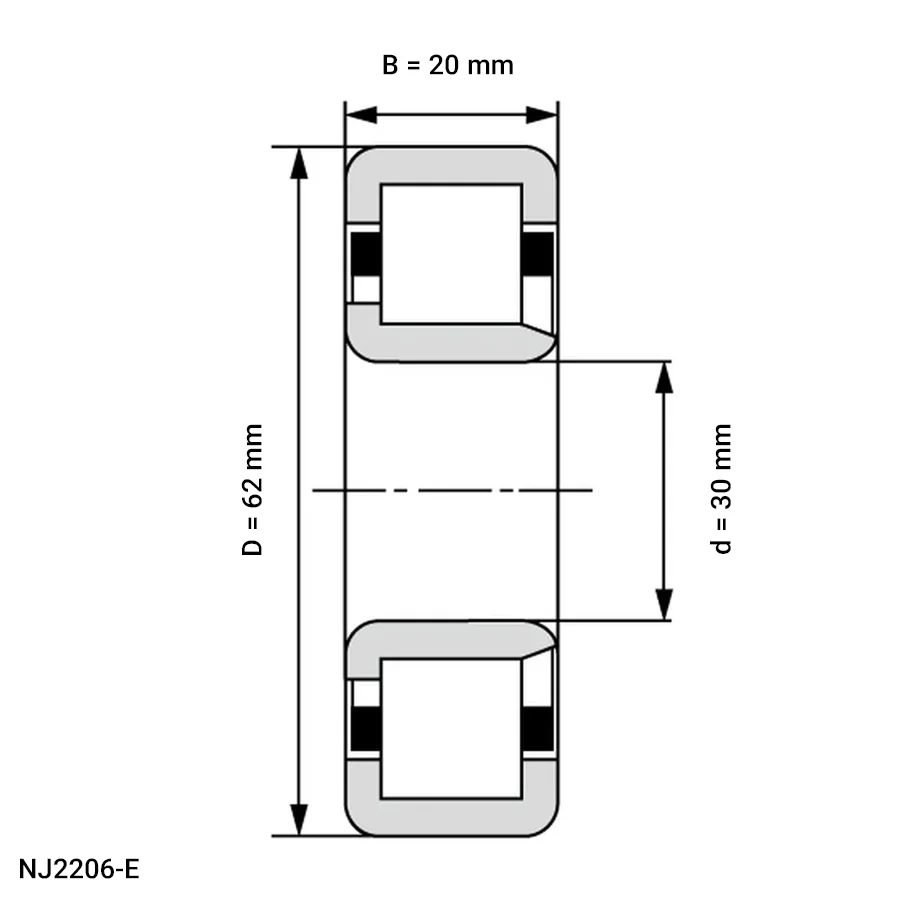 شمای فنی رولبرینگ استوانه ای NJ2206 E