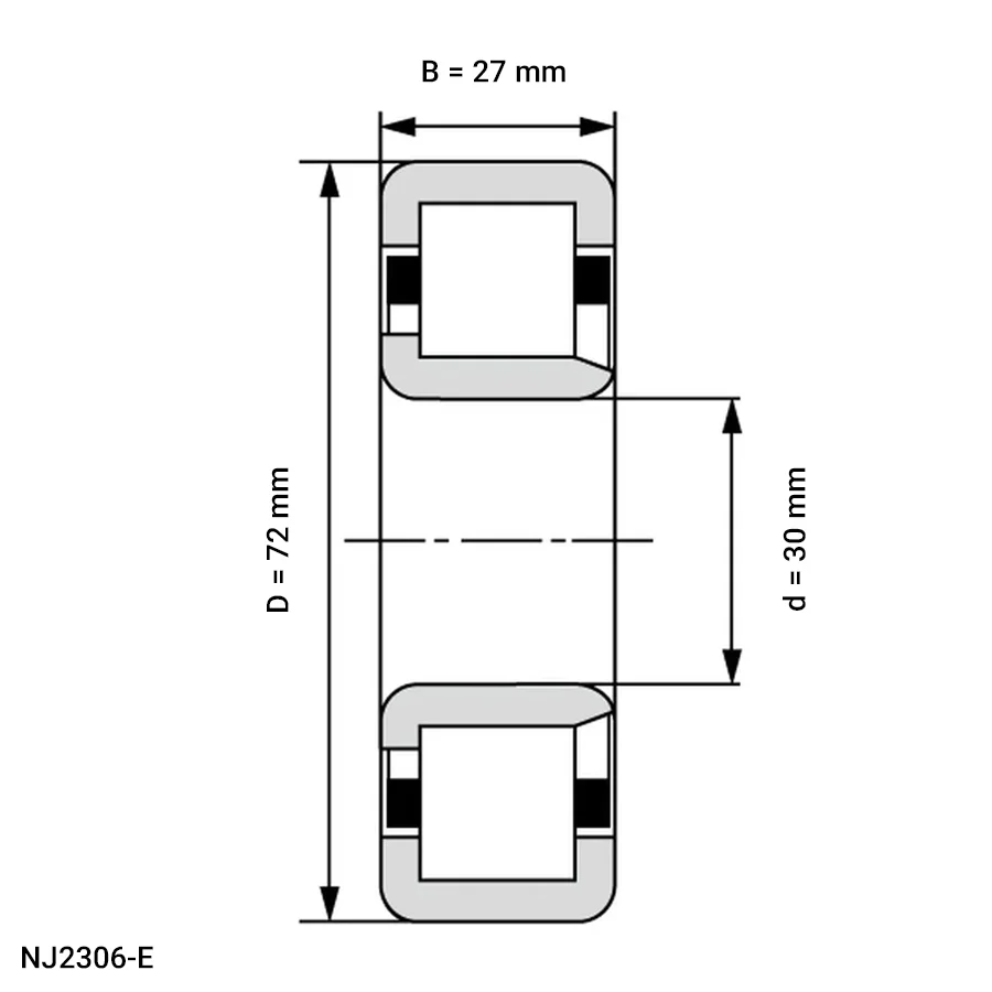 شمای فنی رولبرینگ استوانه ای NJ2306 E