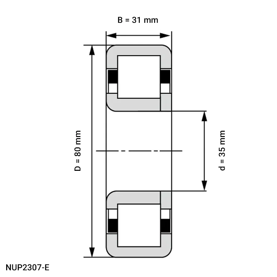 شمای فنی رولبرینگ استوانه ای NUP2307 E