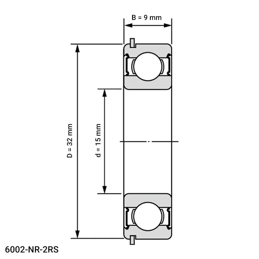 شمای فنی بلبرینگ شیار عمیق 6002 NR 2RS
