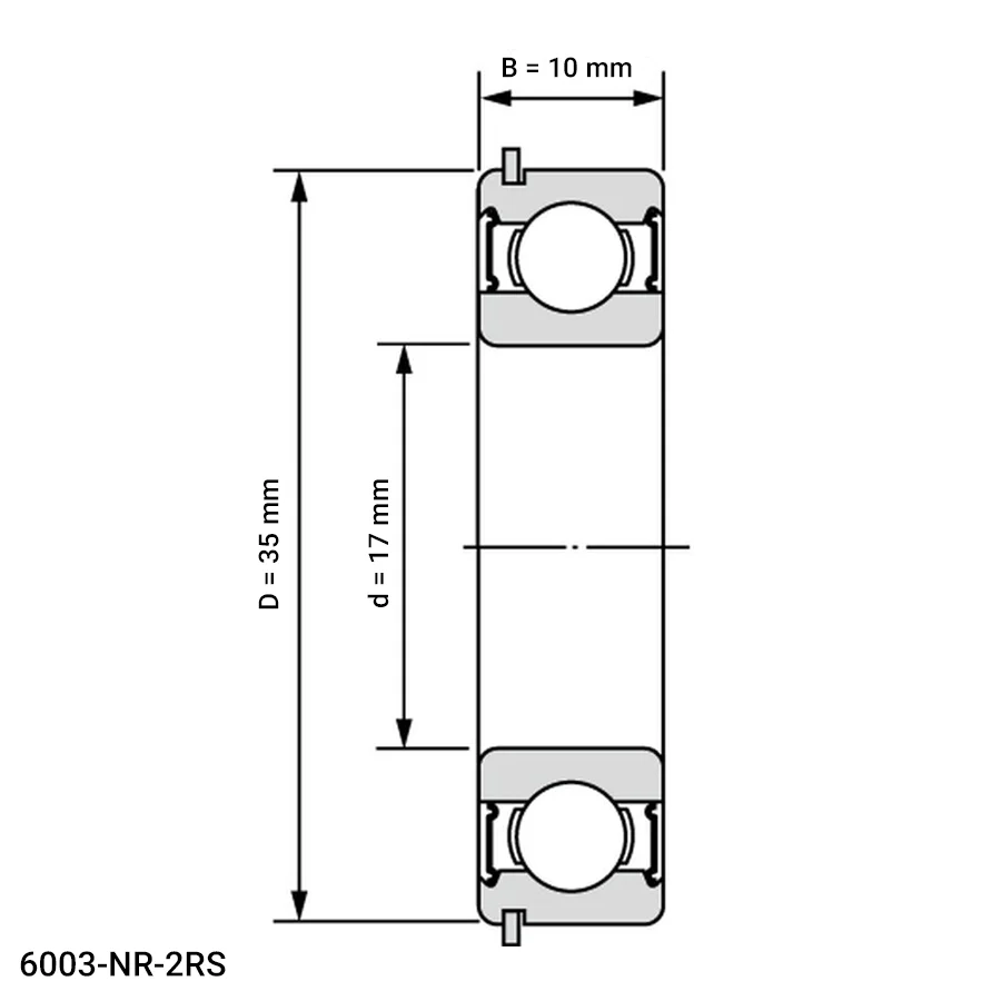 شمای فنی بلبرینگ شیار عمیق 6003 NR 2RS