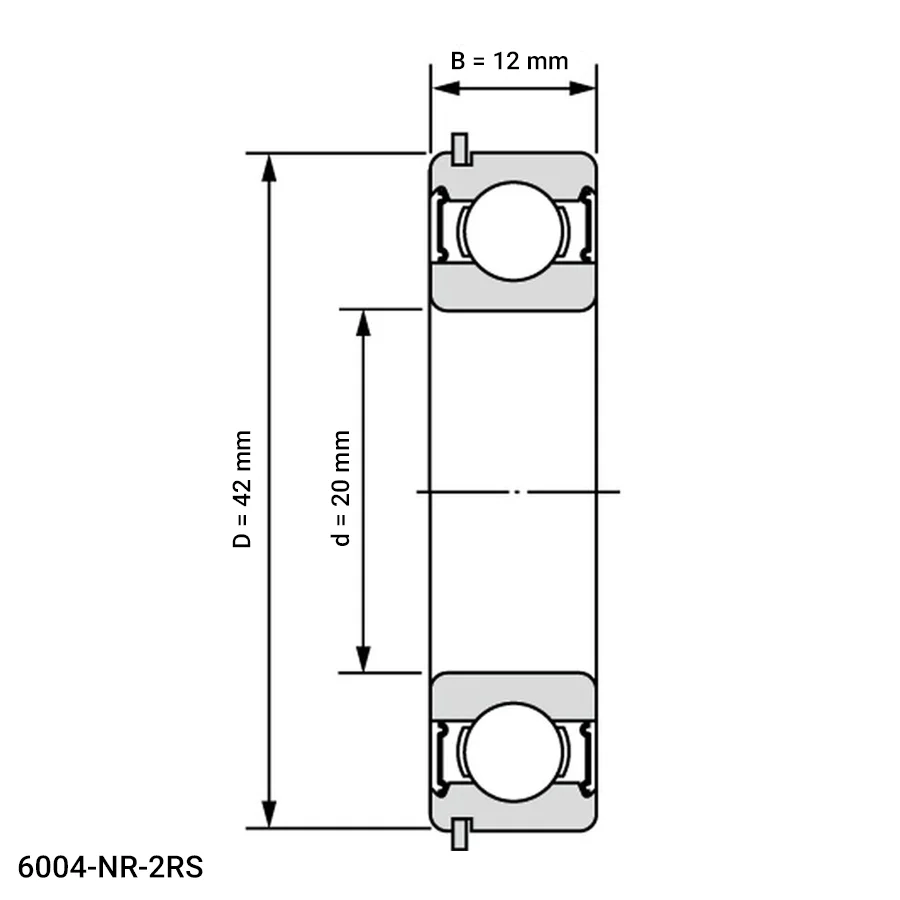 شمای فنی بلبرینگ شیار عمیق 6004 NR 2RS