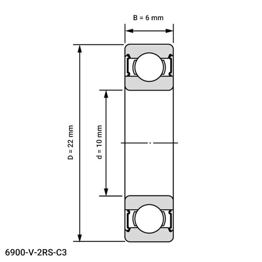 شمای فنی بلبرینگ شیار عمیق 6900 V 2RS C3