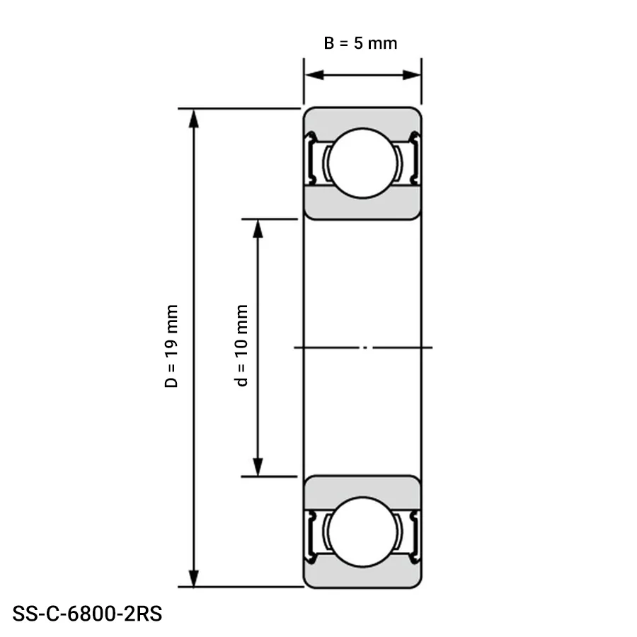 شمای فنی بلبرینگ شیار عمیق SS C 6800 2RS