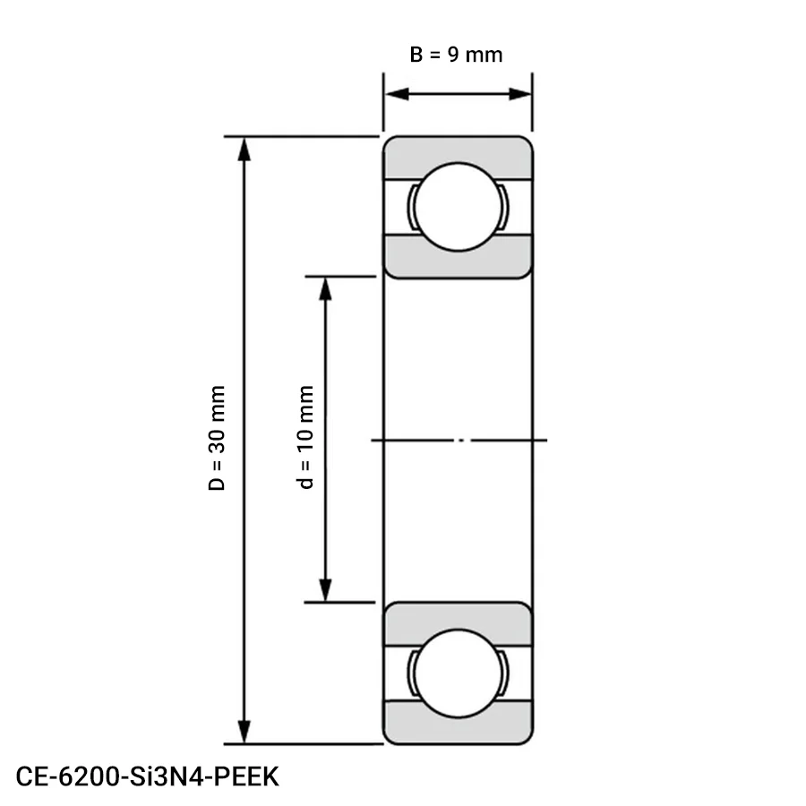 شمای فنی بلبرینگ شیار عمیق CE 6200 Si3N4 PEEK