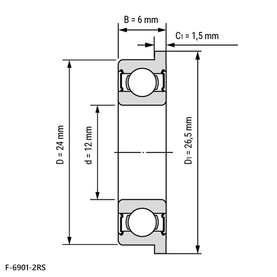 شمای فنی بلبرینگ شیار عمیق F 6901 2RS