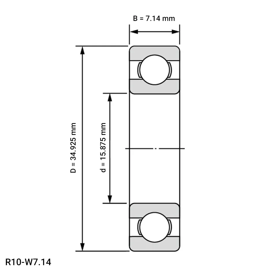 شمای فنی بلبرینگ شیار عمیق R10 W7.14