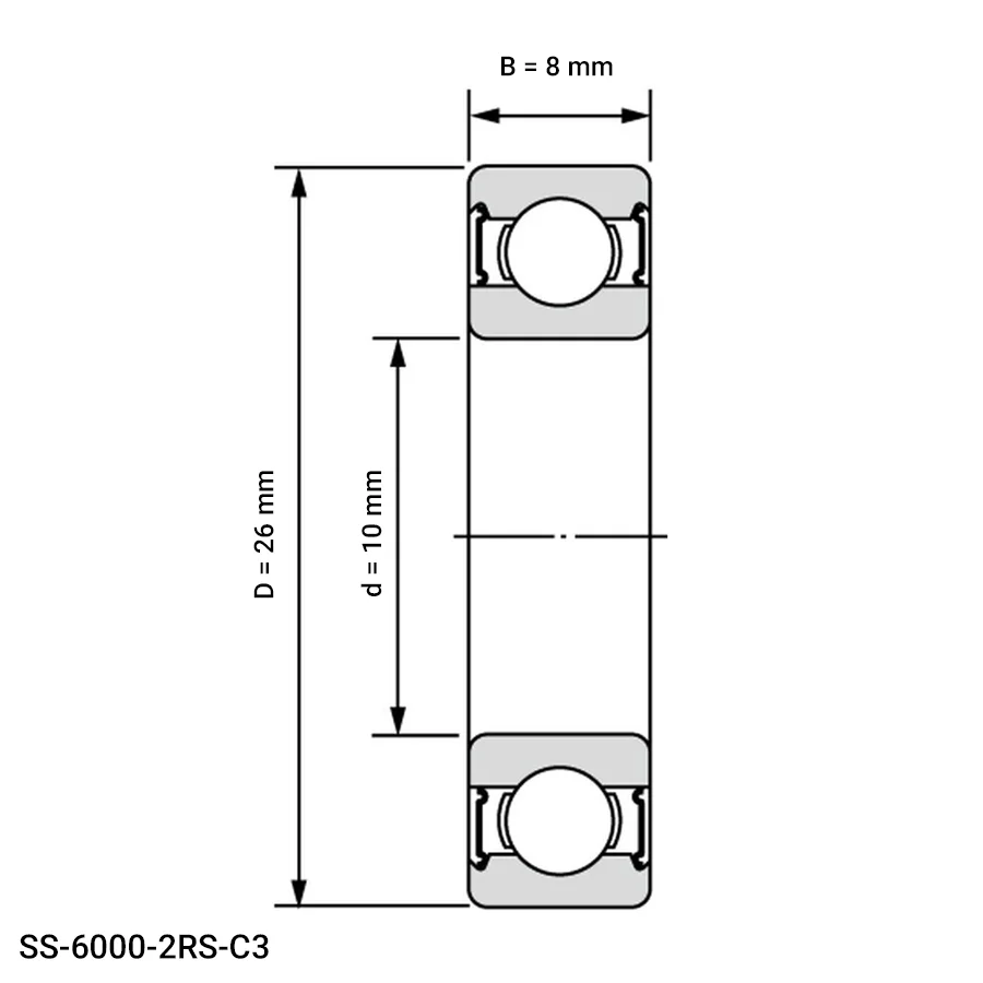 شمای فنی بلبرینگ شیار عمیق SS 6000 2RS C3