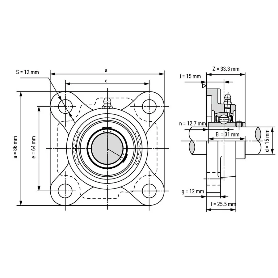 شمای فنی یاتاقان بلبرینگ UCF 202