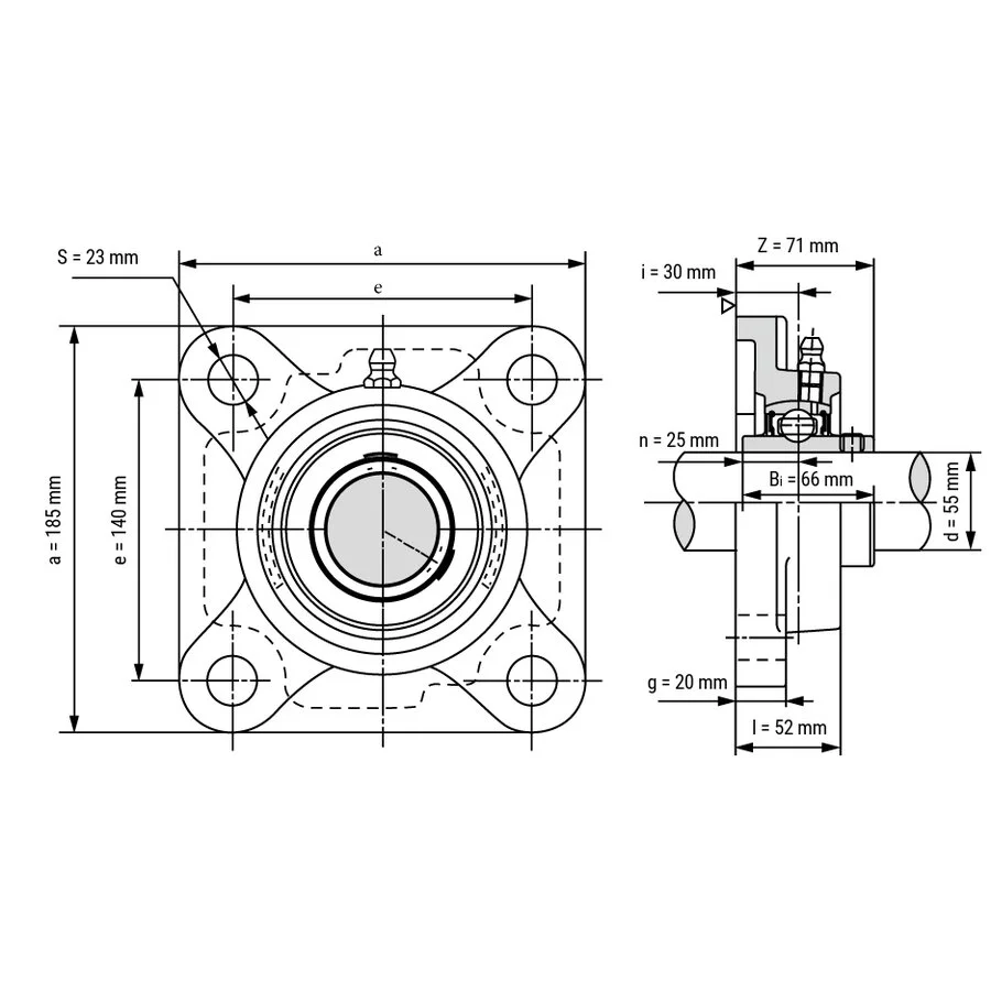 شمای فنی یاتاقان بلبرینگ UCF 311