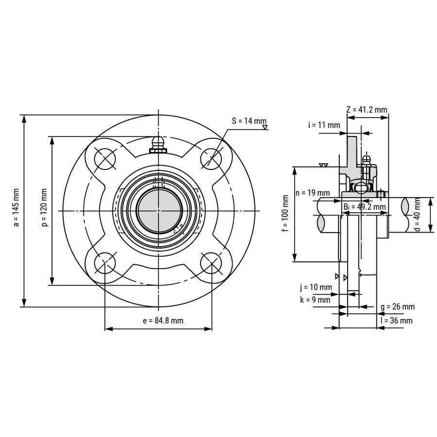 شمای فنی یاتاقان بلبرینگ UCFC 208