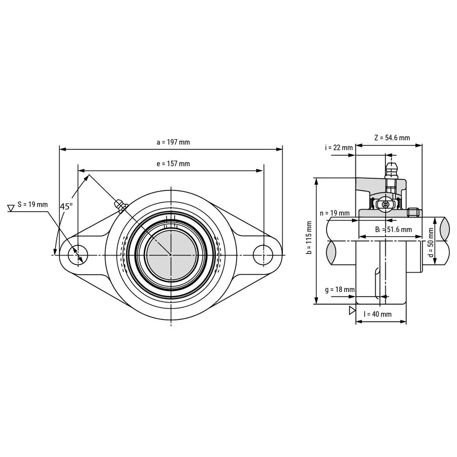 شمای فنی یاتاقان بلبرینگ UCFL 210