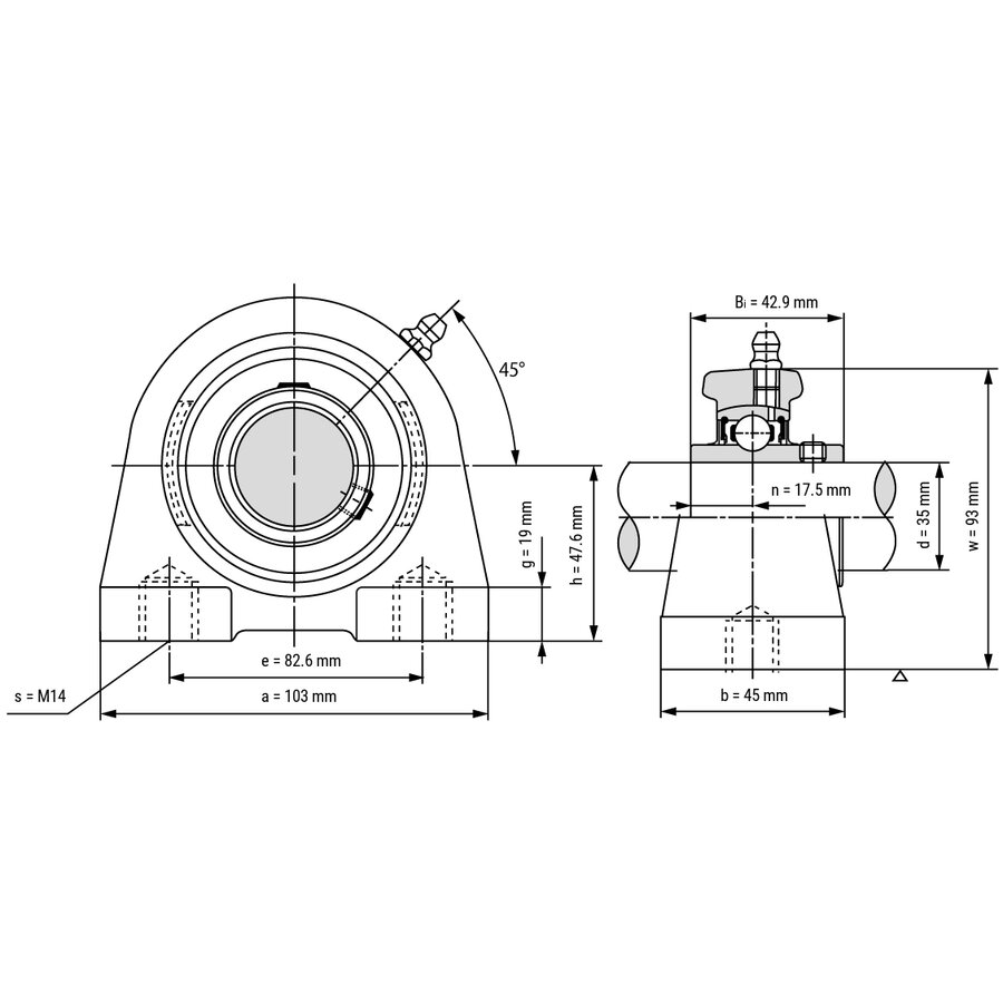 شمای فنی یاتاقان بلبرینگ UCPW 207 M14