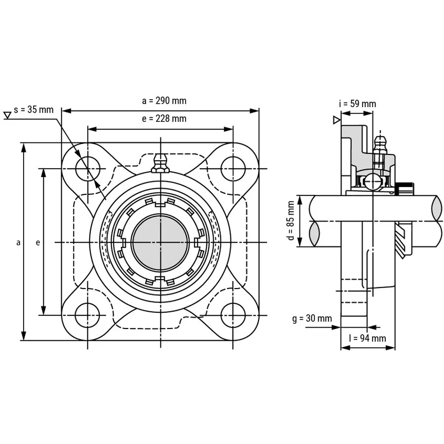 شمای فنی یاتاقان بلبرینگ UKF 319+H2319 شمای فنی یاتاقان بلبرینگ UKF 319+H2319