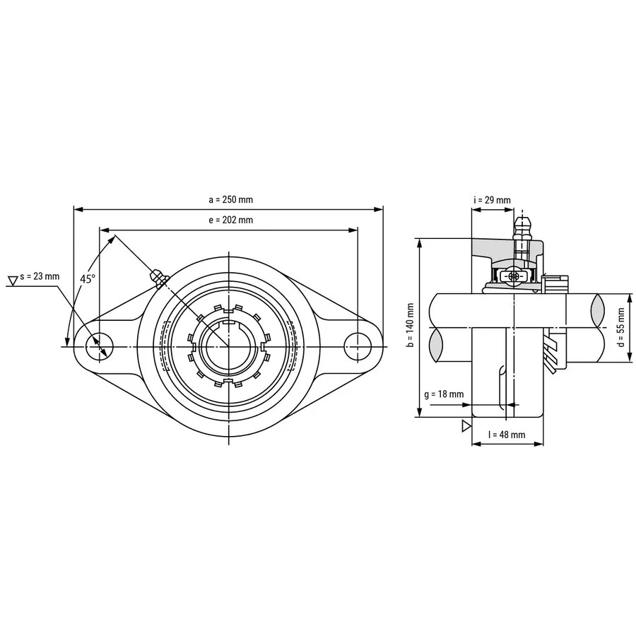 شمای فنی یاتاقان بلبرینگ UKFL 212+H2312