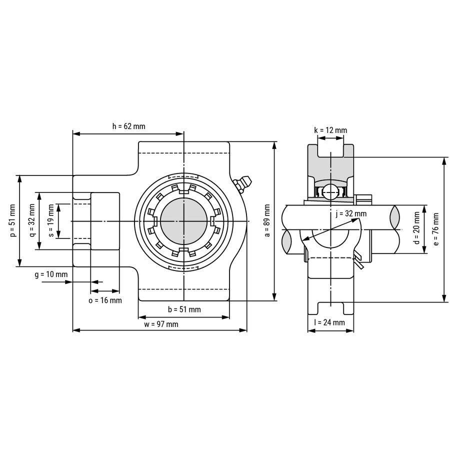 شمای فنی یاتاقان بلبرینگ UKT 205+H2305