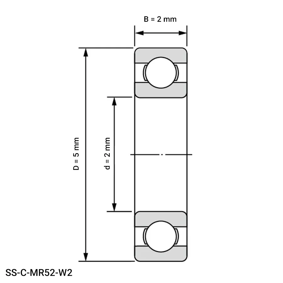 شمای فنی بلبرینگ شیار عمیق مینیاتوری SS C MR52 W2