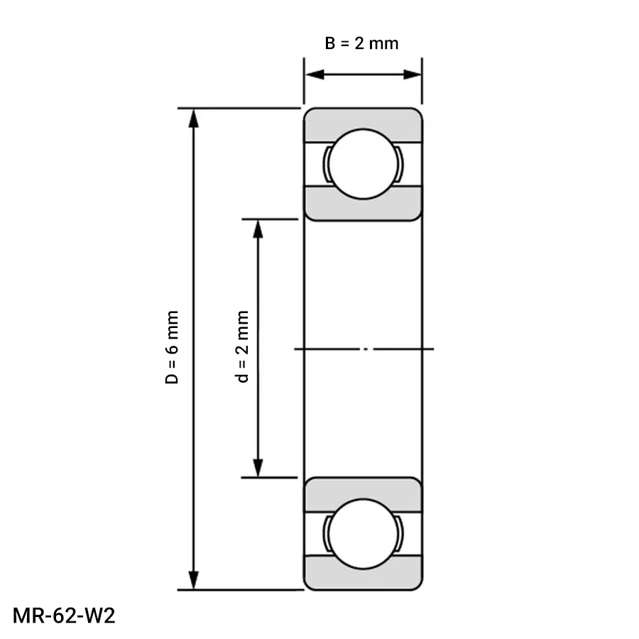 شمای فنی بلبرینگ شیار عمیق مینیاتوری MR 62 W2