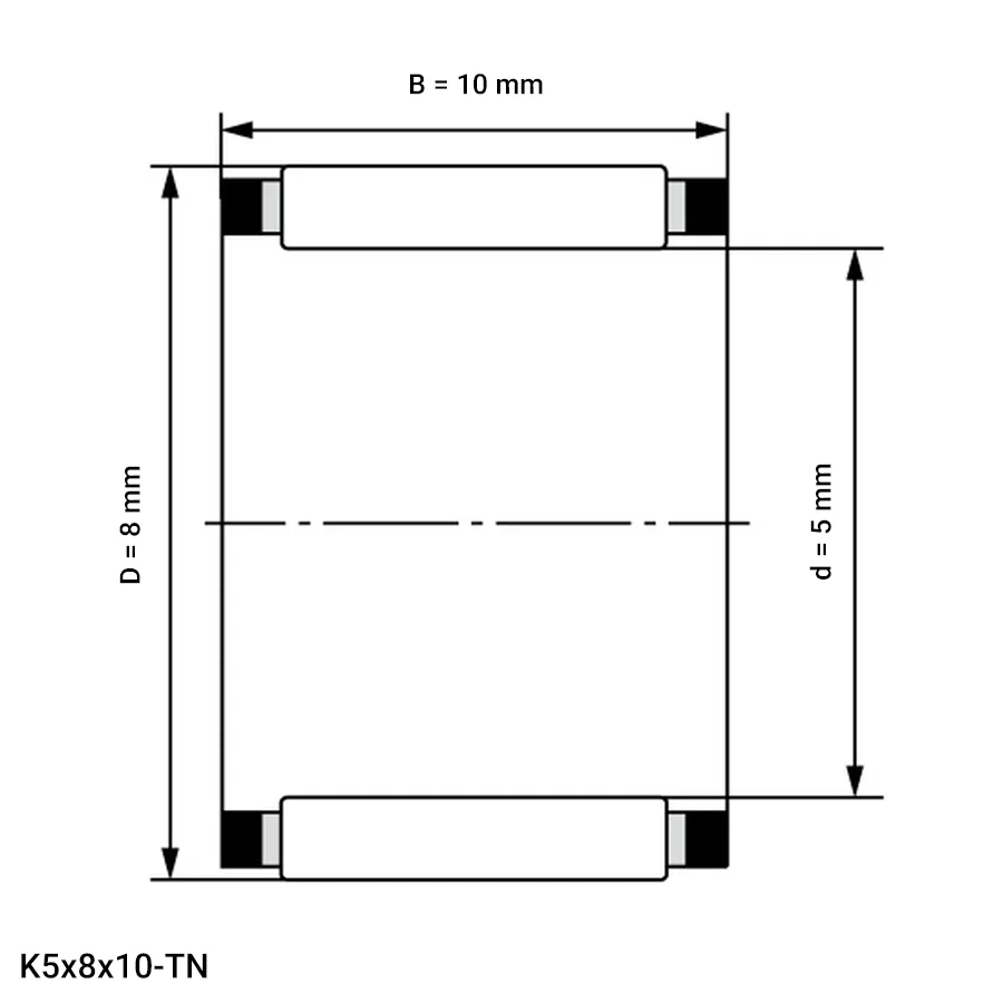 شمای فنی رولبرینگ سوزنی K5x8x10 TN