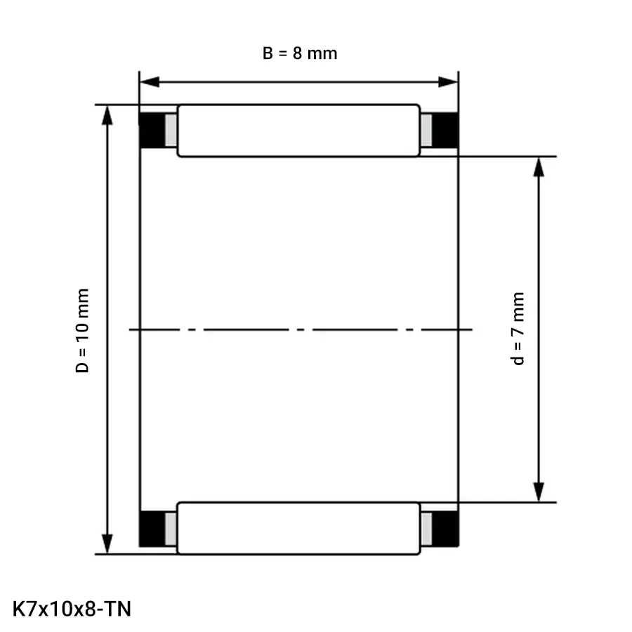 شمای فنی رولبرینگ سوزنی K7x10x8 TN