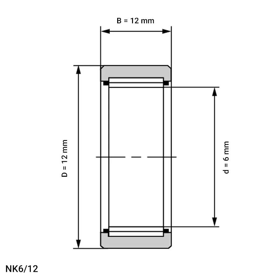شمای فنی رولبرینگ سوزنی NK6/12