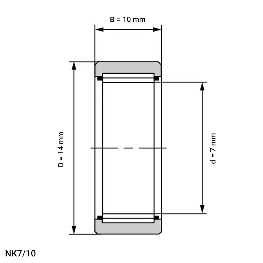 شمای فنی رولبرینگ سوزنی NK7/10