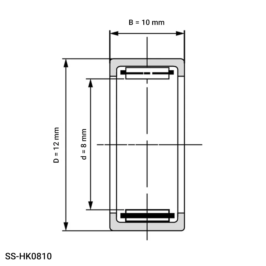 شمای فنی رولبرینگ سوزنی SS HK0810