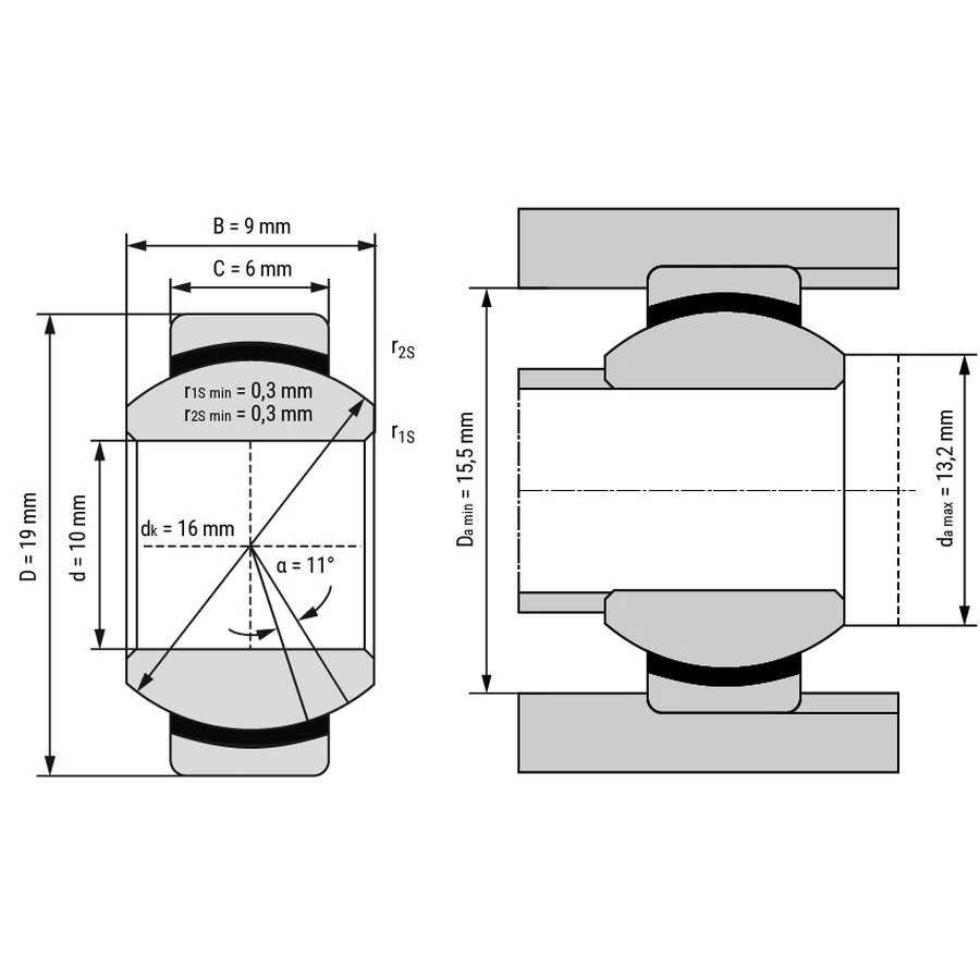 شمای فنی یاتاقان ساده GE10C