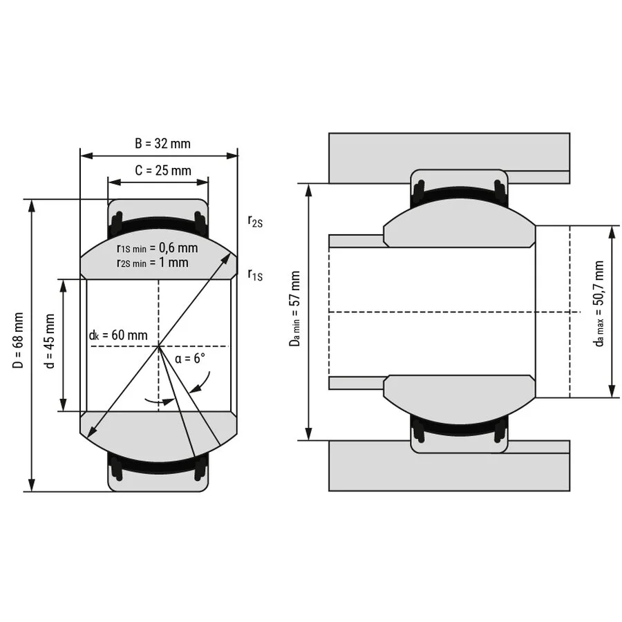 شمای فنی یاتاقان ساده GE45ET 2RS