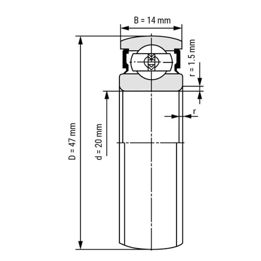 شمای فنی بلبرینگ یاتاقانی CS204 2RS