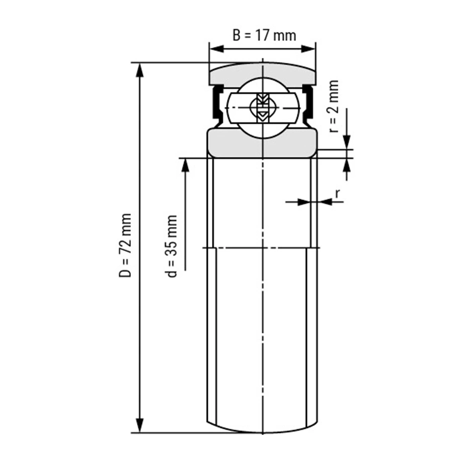 شمای فنی بلبرینگ یاتاقانی CS207 2RS