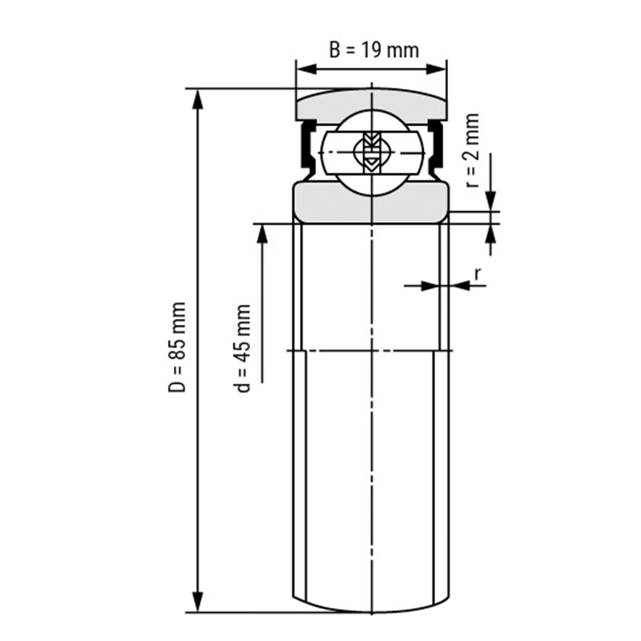 شمای فنی بلبرینگ یاتاقانی CS209 2RS