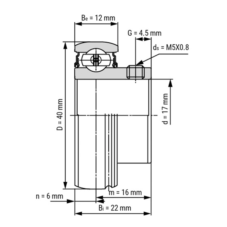 شمای فنی بلبرینگ یاتاقانی SB203 2RS