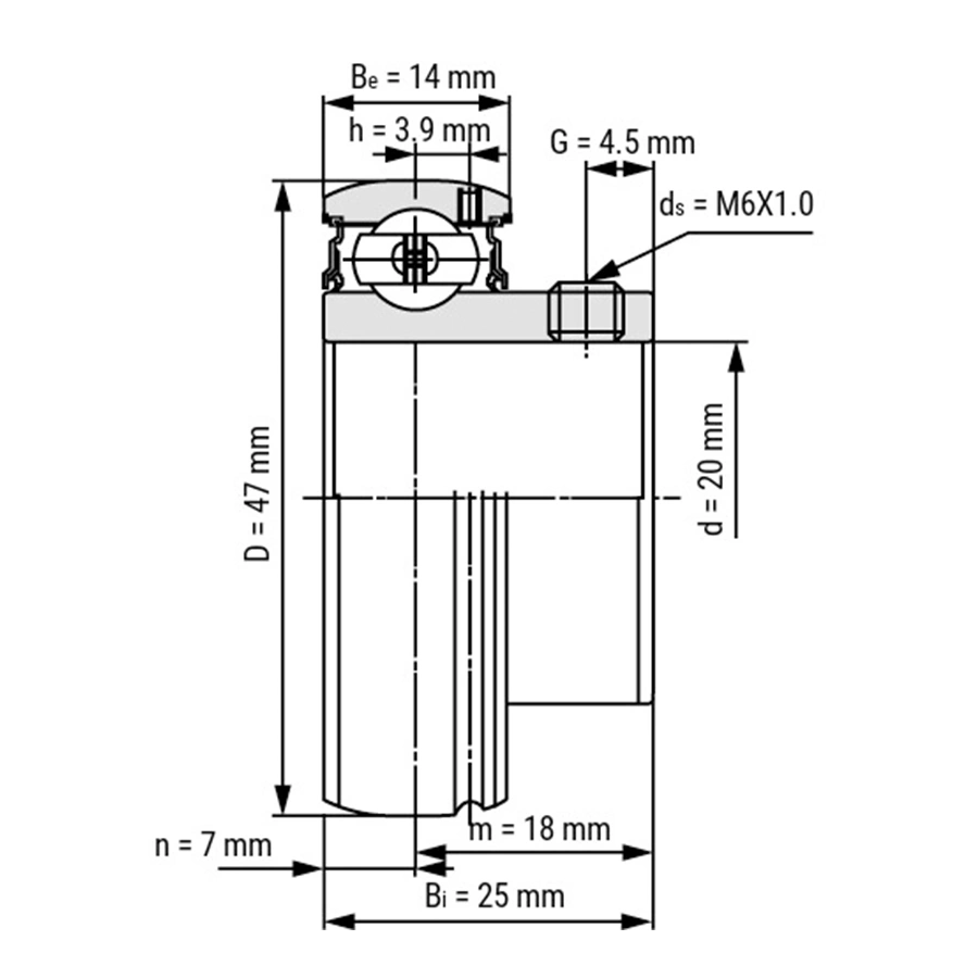 شمای فنی بلبرینگ یاتاقانی SB204 2RS