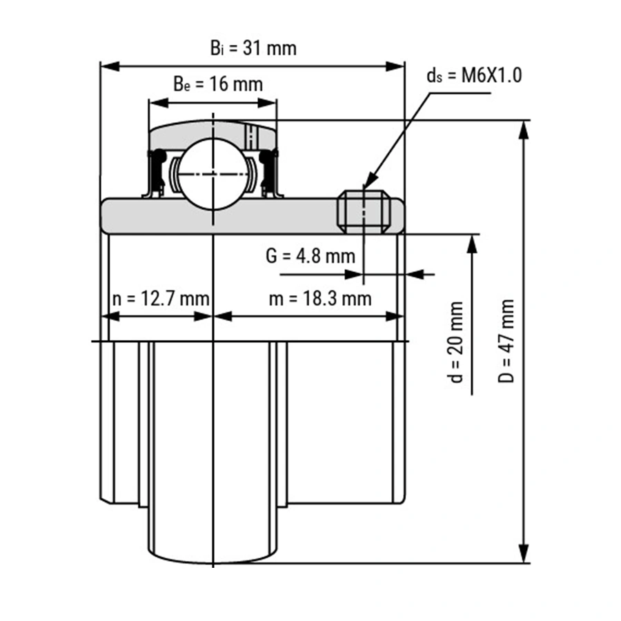 شمای فنی بلبرینگ یاتاقانی SS UC204