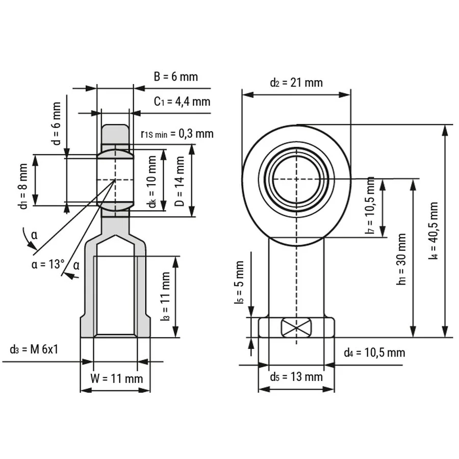 شمای فنی یاتاقان مفصلی SI6C