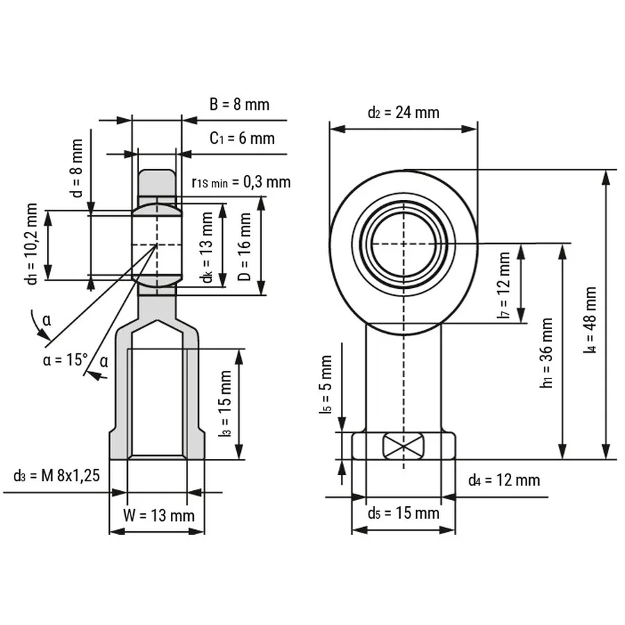 شمای فنی یاتاقان مفصلی SI8C